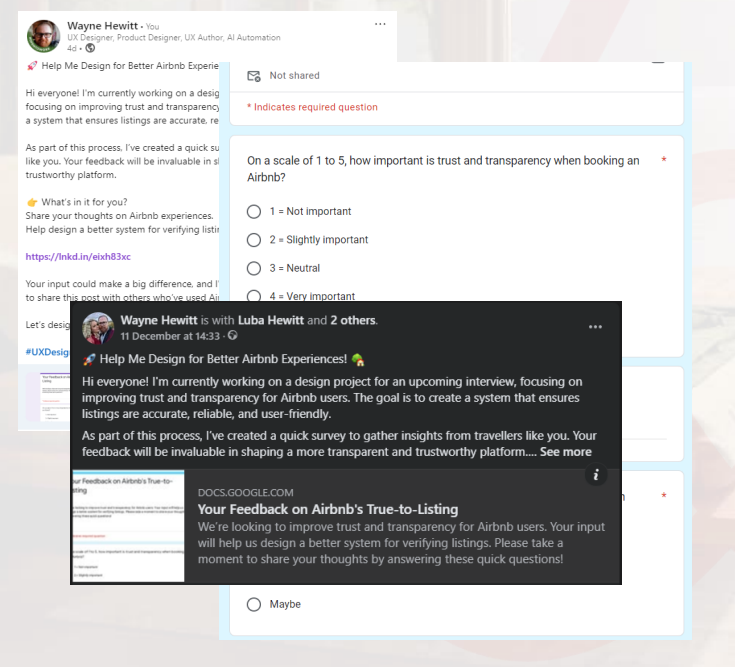 Survey questions and responses from Airbnb user research